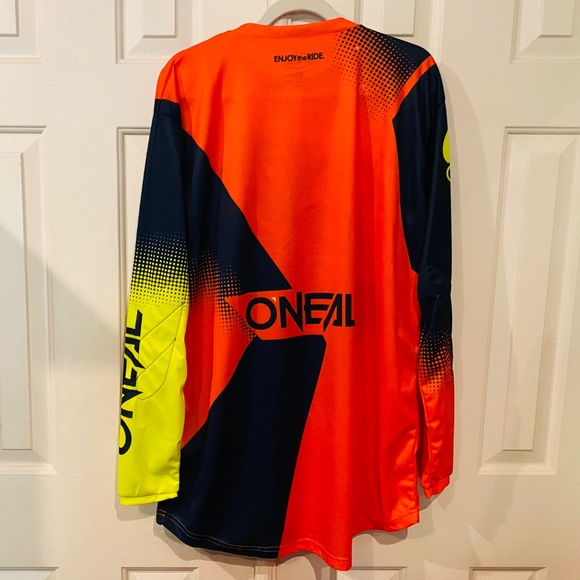 New! O'Neal Mens L MX Jersey Blue Orange Neon Riding Long Sleeve Enjoy the Ride - Picture 5 of 6